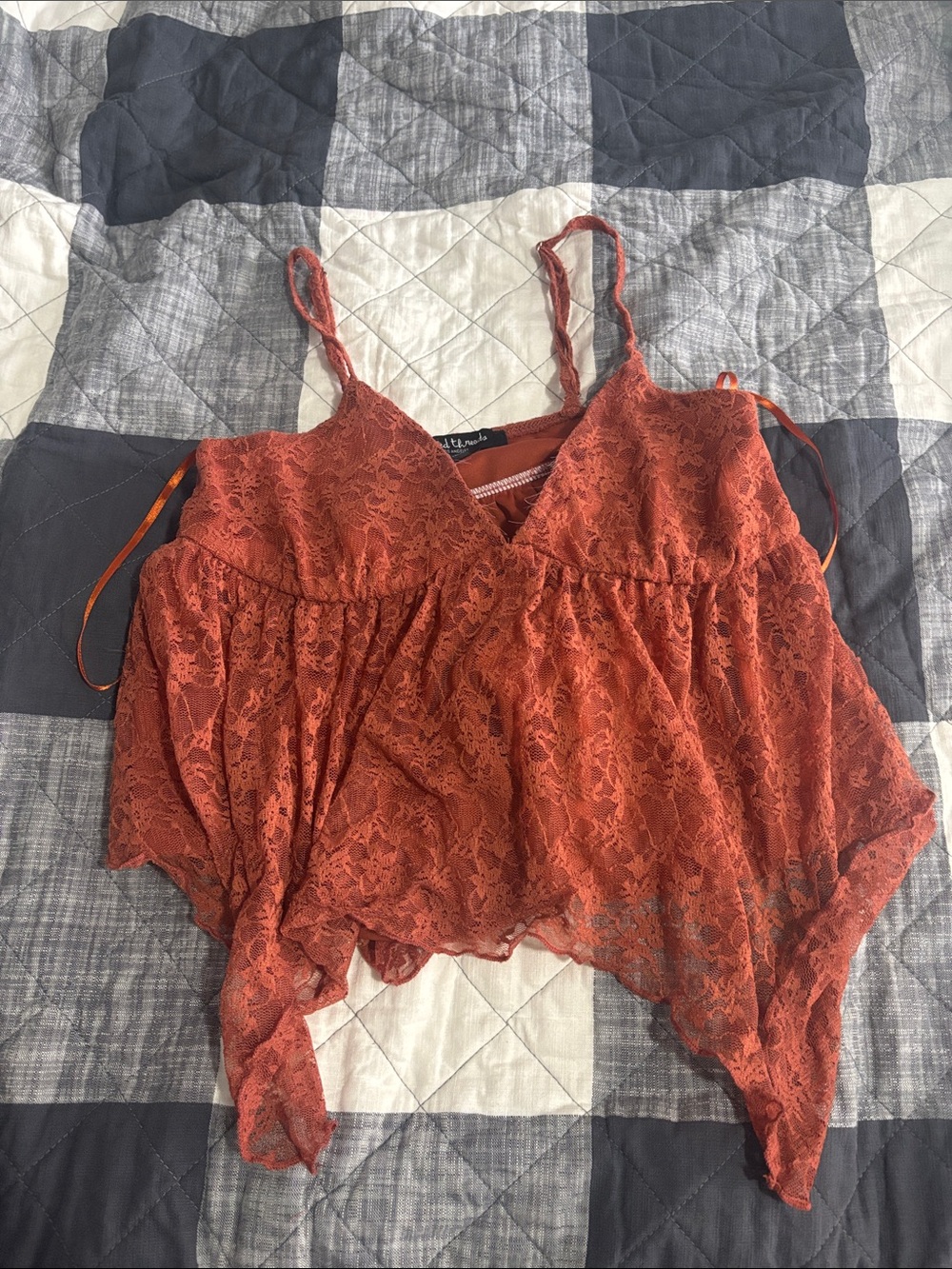 Lace Surplice Rust Orange Women's Tank Top